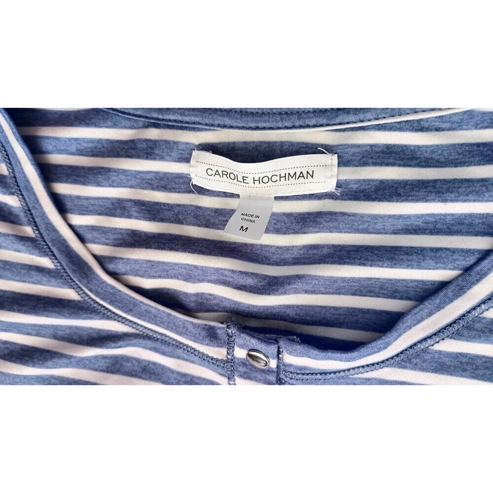 Carole Hochman Pajama Set Size Medium Pjs Jogger Jersey Knit Blue White Stripes - Picture 3 of 5